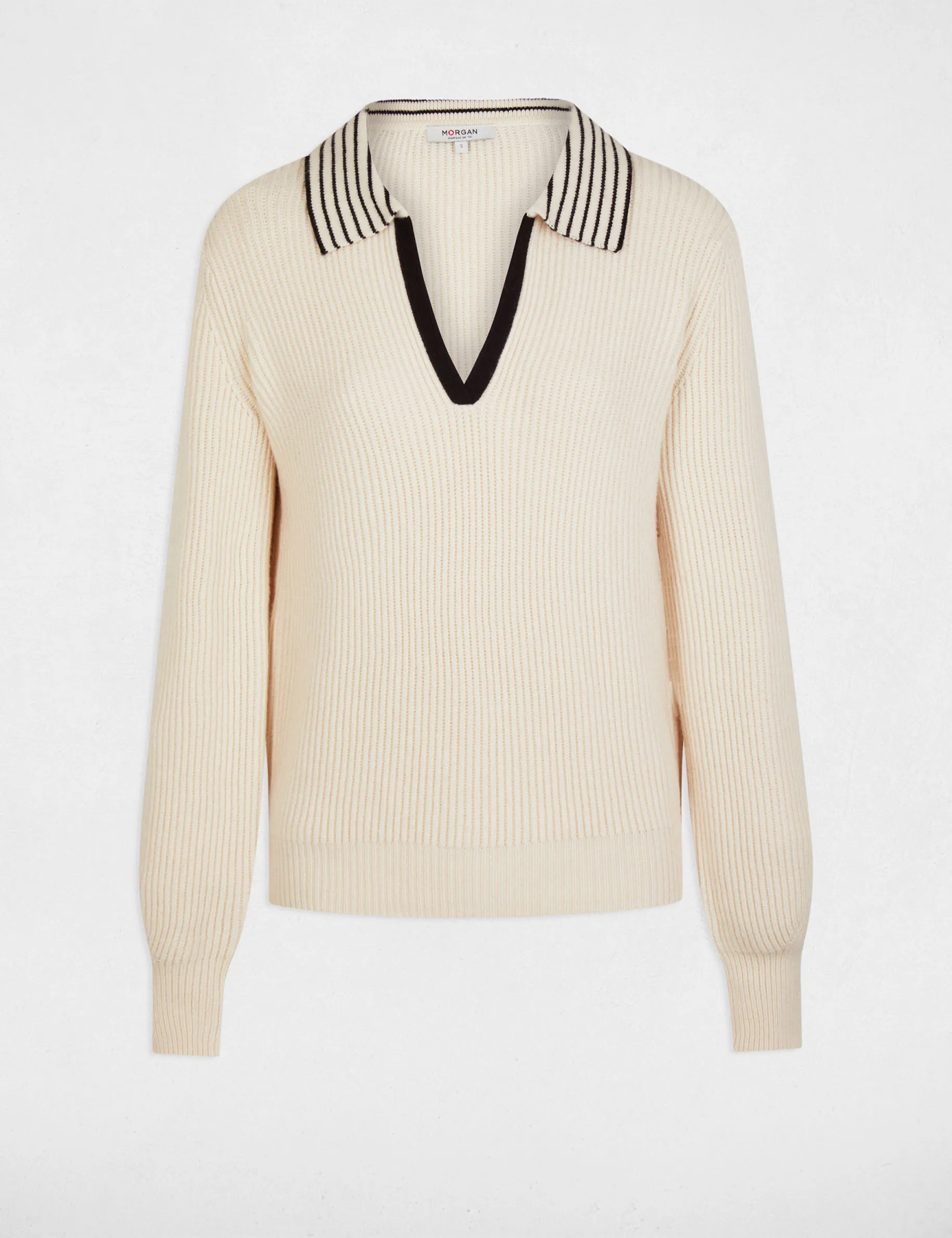 Jumper V-neck with lapel ivory women