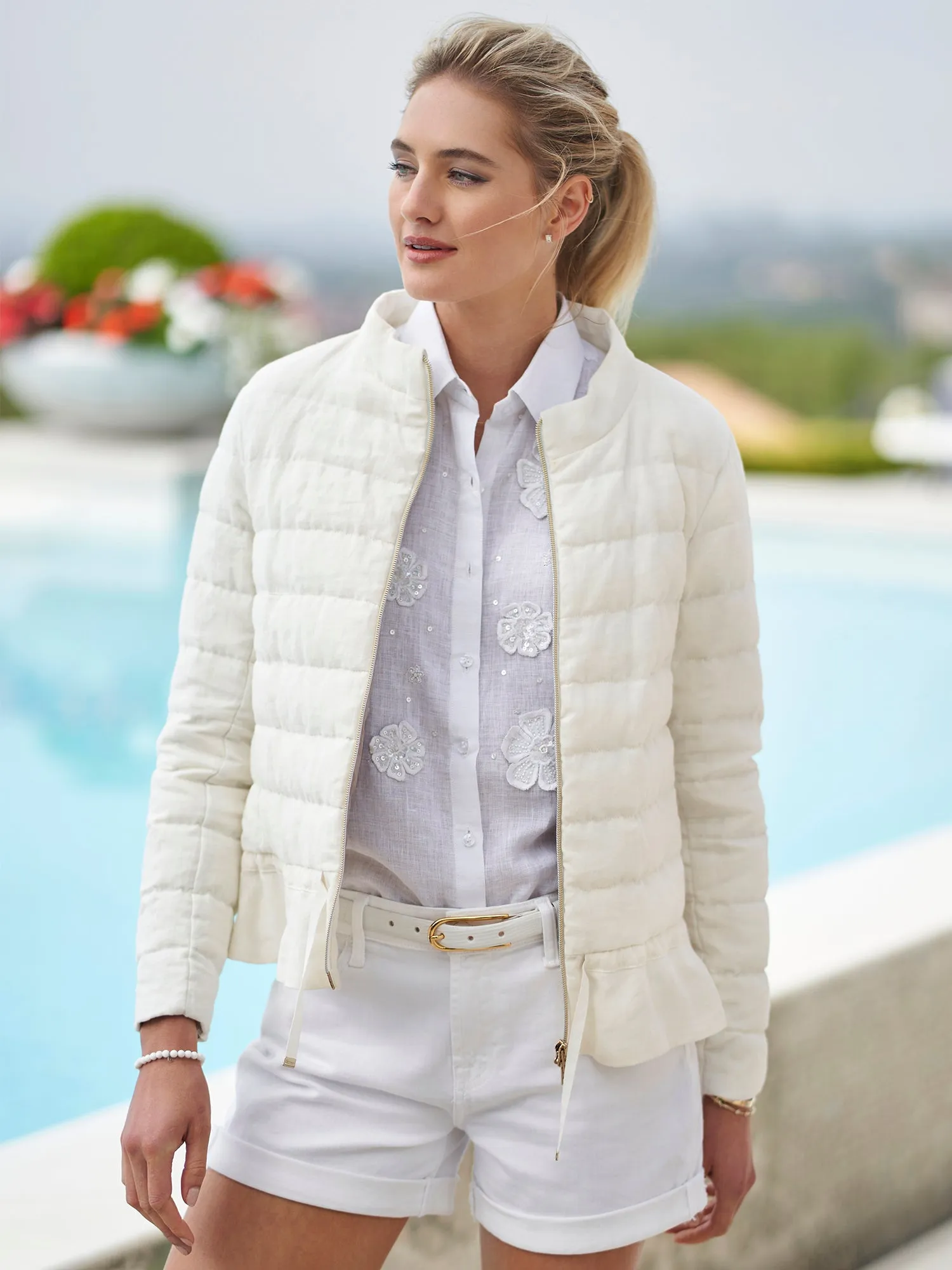 Kara Linen Ruffle Down Jacket