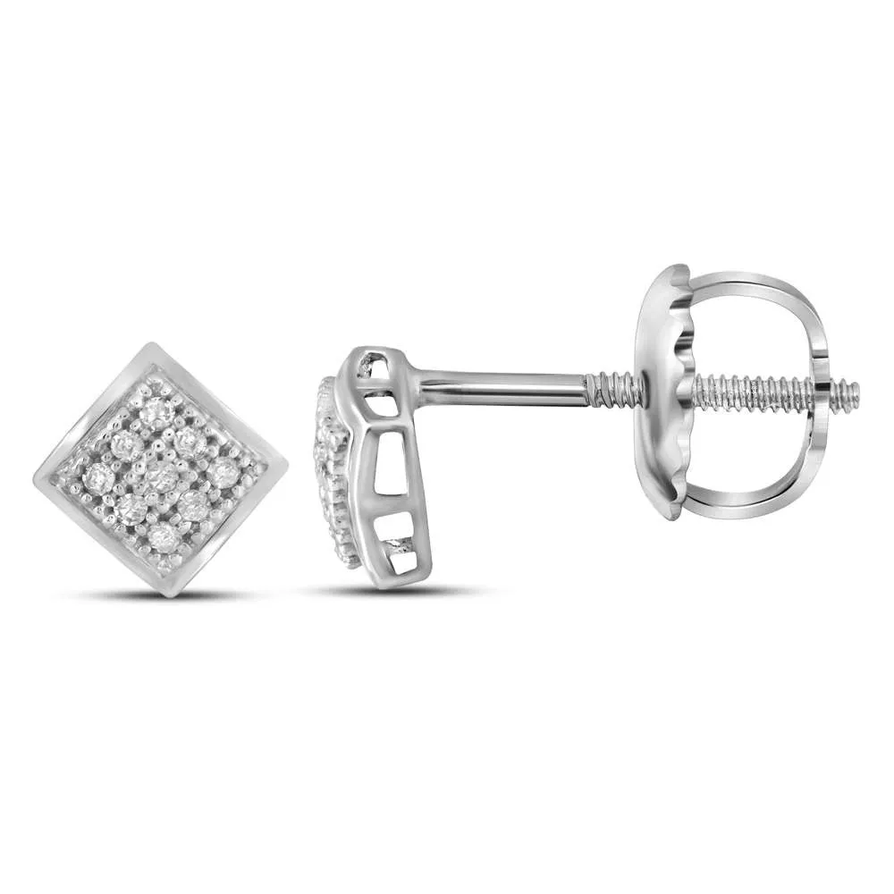 Keene Jewelers 10kt White Gold Womens Round Diamond Square Cluster Stud Earrings 1/20 Cttw