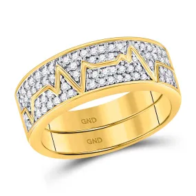 Keene Jewelers 10kt Yellow Gold Womens Round Diamond 2-Piece Heartbeat Band Ring 1/3 Cttw