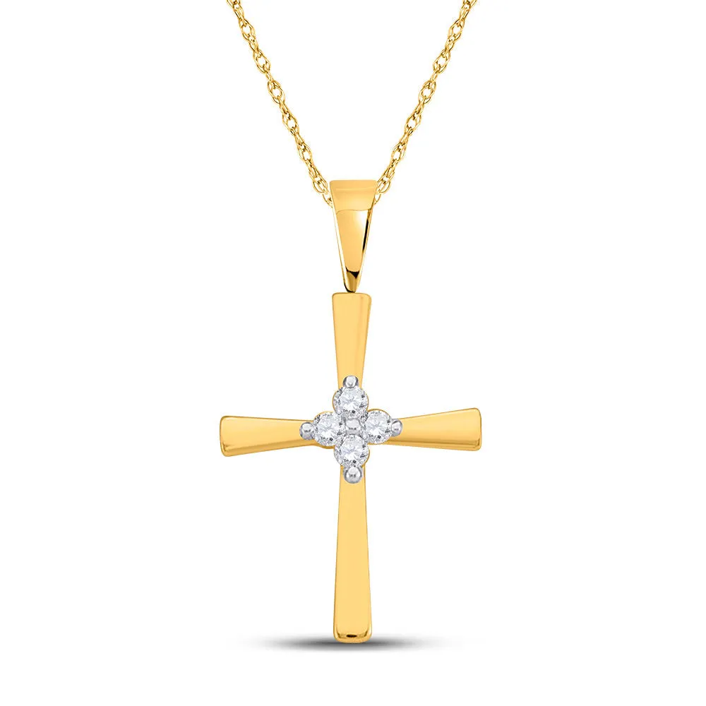 Keene Jewelers 10kt Yellow Gold Womens Round Diamond Cross Pendant 1/20 Cttw