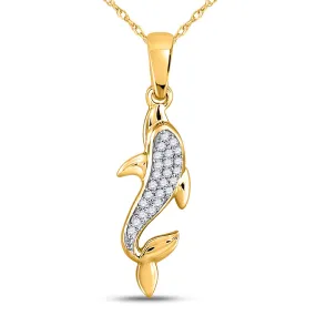 Keene Jewelers 10kt Yellow Gold Womens Round Diamond Dolphin Animal Pendant 1/20 Cttw