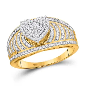 Keene Jewelers 10kt Yellow Gold Womens Round Diamond Heart Cluster Ring 1/2 Cttw