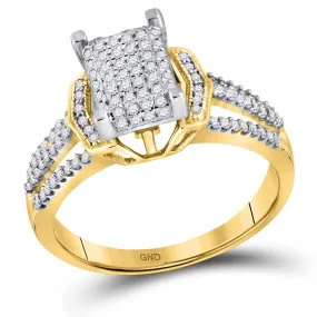 Keene Jewelers 10kt Yellow Gold Womens Round Diamond Rectangle Cluster Ring 1/3 Cttw