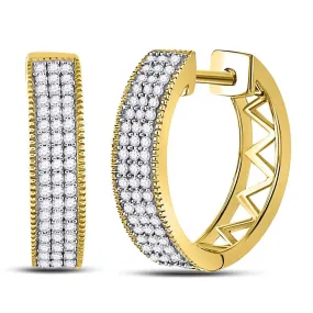 Keene Jewelers 10kt Yellow Gold Womens Round Diamond Triple Row Pave Hoop Earrings 1/3 Cttw