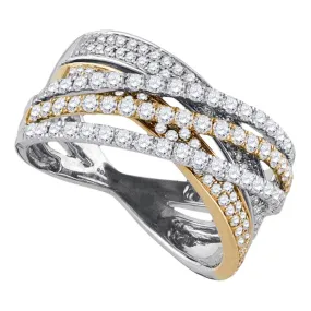 Keene Jewelers 14kt Two-tone Gold Womens Round Diamond Crossover Band Ring 1-1/3 Cttw