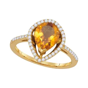 Keene Jewelers 14kt Yellow Gold Womens Pear Citrine Diamond Teardrop Solitaire Ring 1-5/8 Cttw