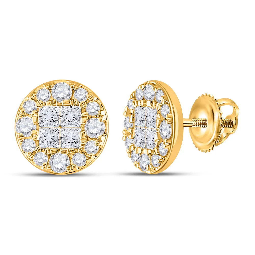 Keene Jewelers 14kt Yellow Gold Womens Princess Round Diamond Cluster Earrings 1 Cttw