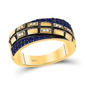 Keene Jewelers 14kt Yellow Gold Womens Round Blue Sapphire Diamond Band Ring 5/8 Cttw