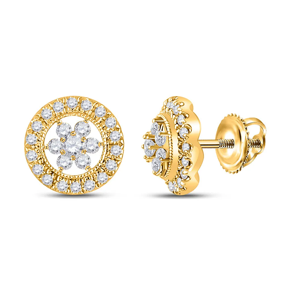 Keene Jewelers 14kt Yellow Gold Womens Round Diamond Circle Cluster Earrings 3/8 Cttw