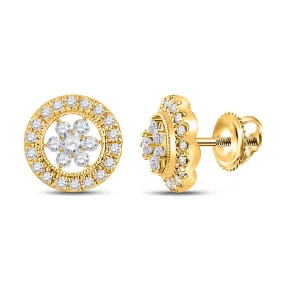 Keene Jewelers 14kt Yellow Gold Womens Round Diamond Circle Cluster Earrings 3/8 Cttw