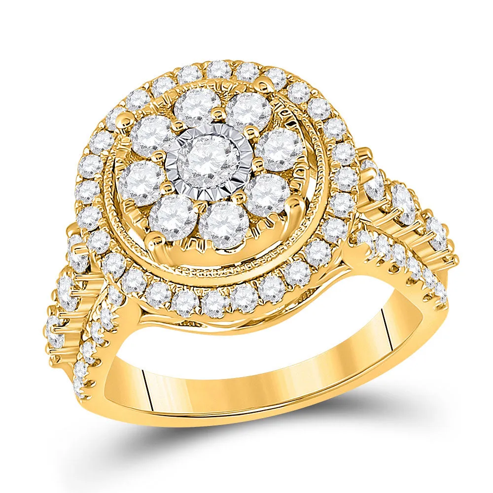 Keene Jewelers 14kt Yellow Gold Womens Round Diamond Cluster Ring 1-3/4 Cttw