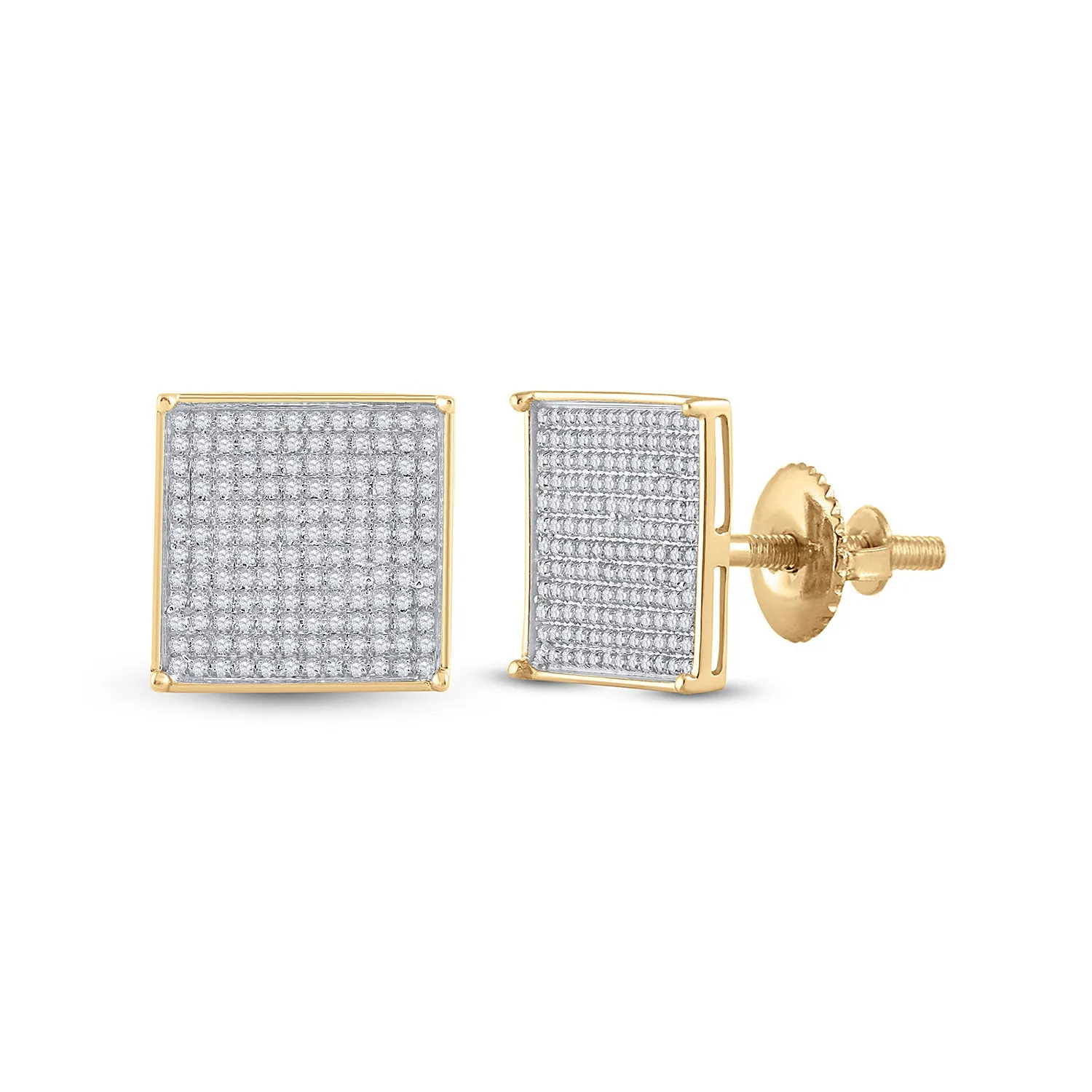 Keene Jewelers 14kt Yellow Gold Womens Round Diamond Square Earrings 7/8 Cttw