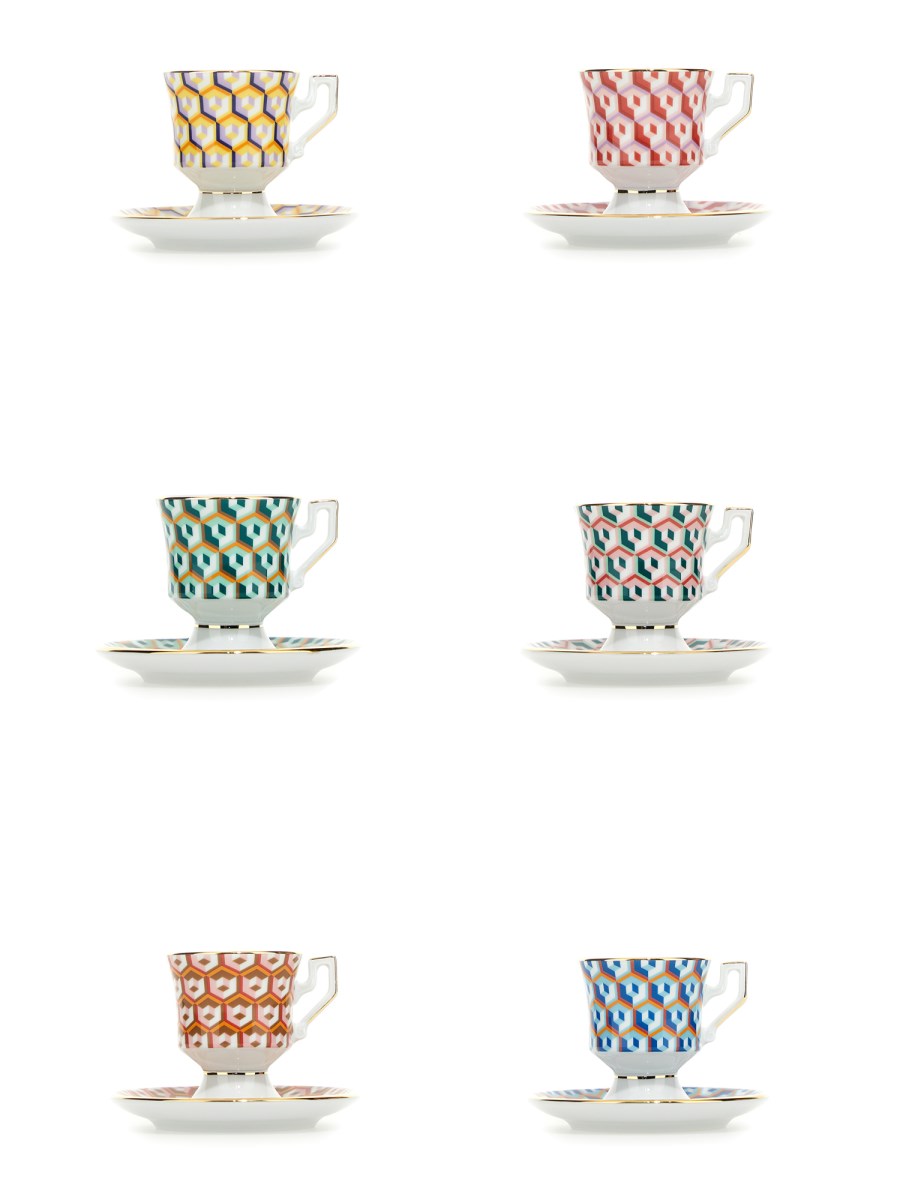 LA DOUBLEJ    SET OF FOUR ESPRESSO CUP WITH SAUCER PRINT CUBES MIX