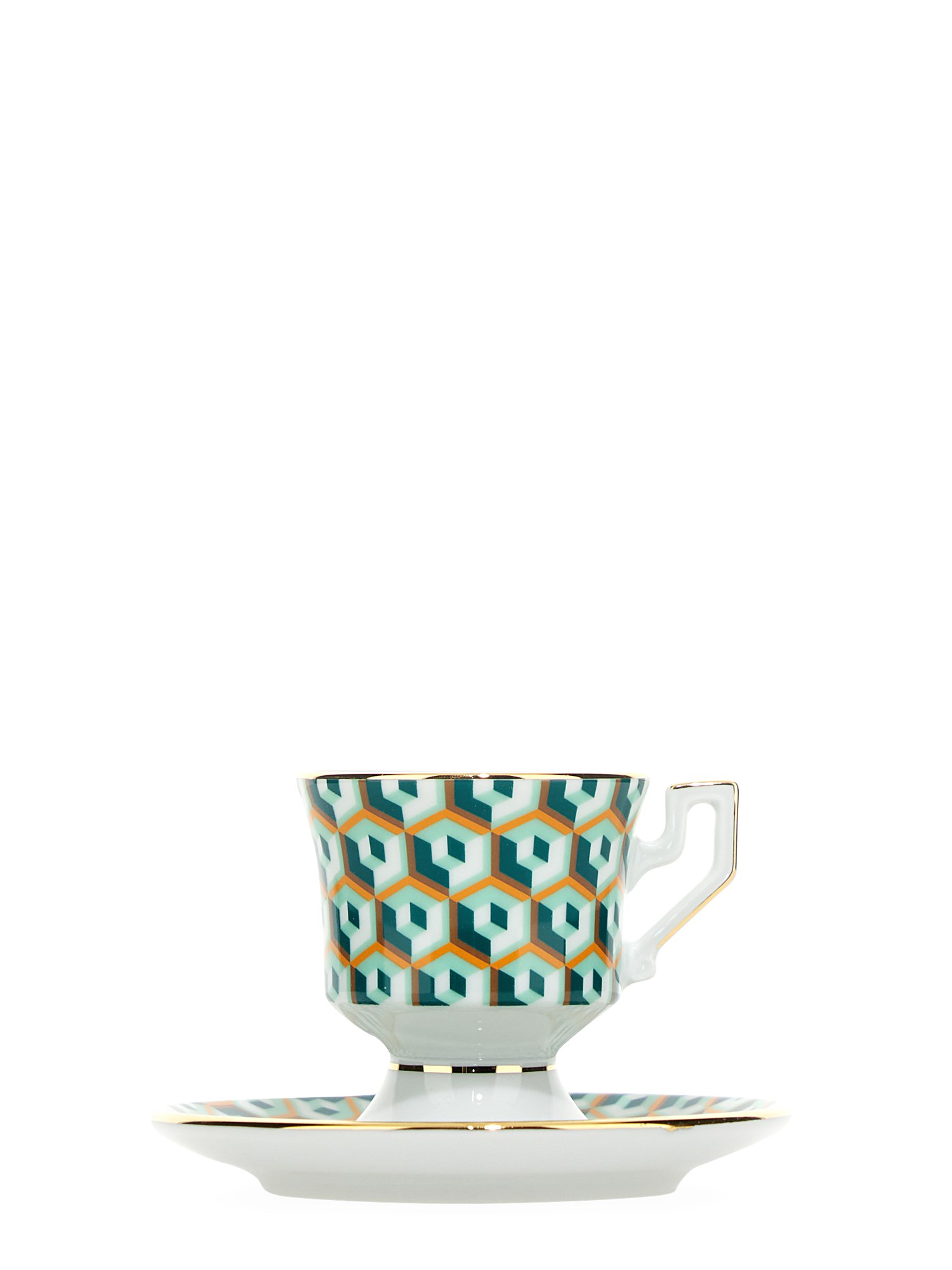 LA DOUBLEJ    SET OF FOUR ESPRESSO CUP WITH SAUCER PRINT CUBES MIX