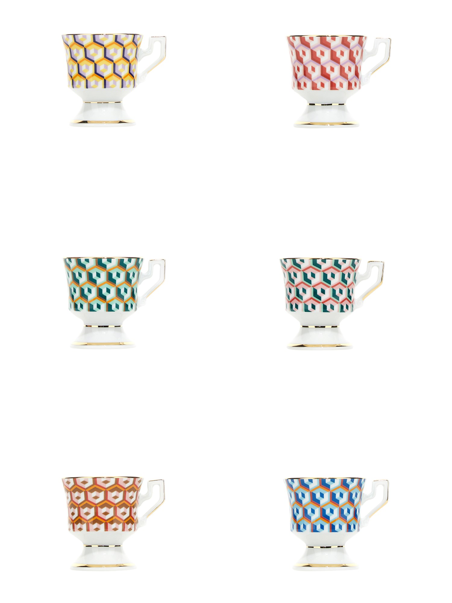 LA DOUBLEJ    SET OF FOUR ESPRESSO CUP WITH SAUCER PRINT CUBES MIX