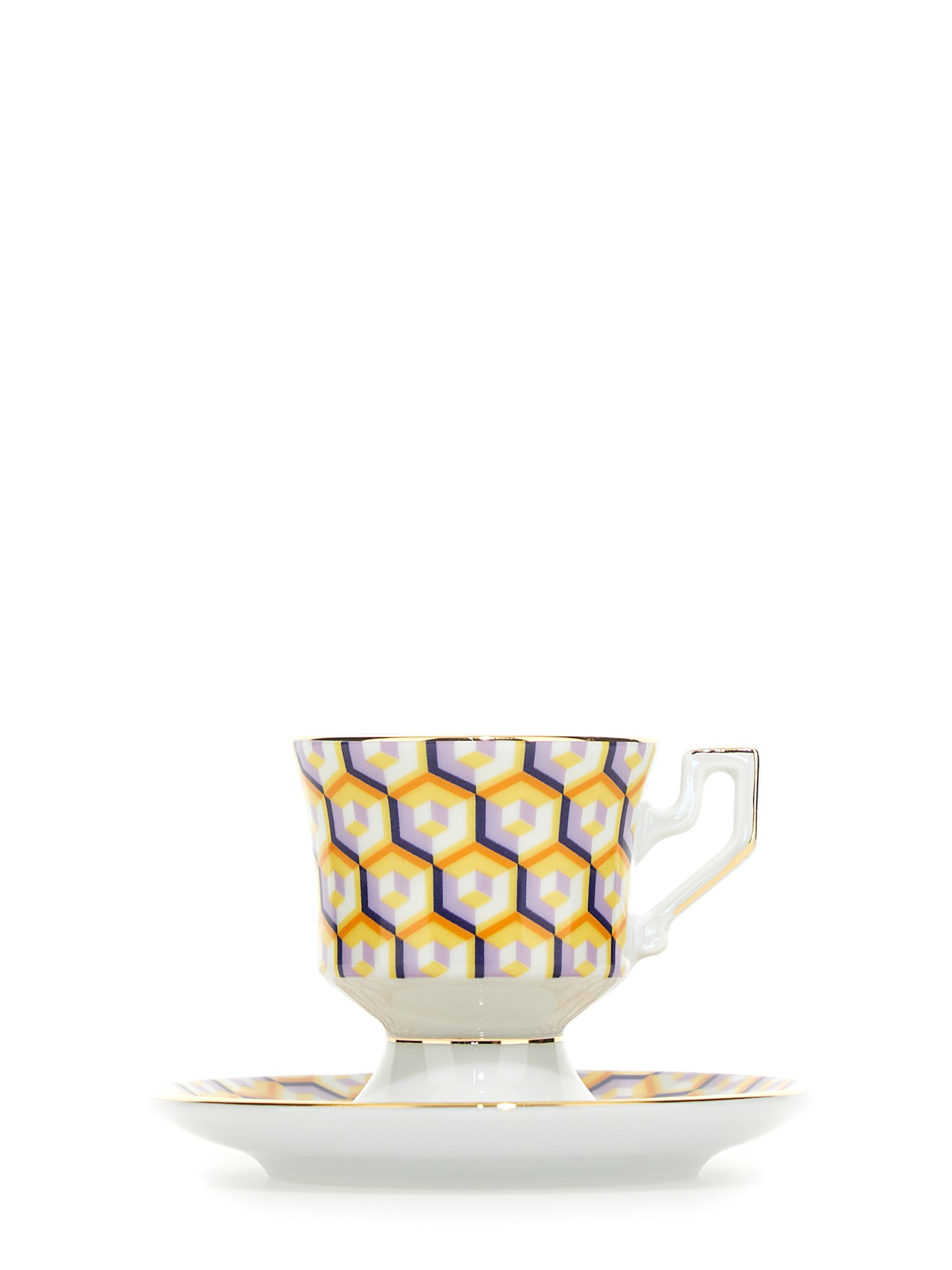 LA DOUBLEJ    SET OF FOUR ESPRESSO CUP WITH SAUCER PRINT CUBES MIX