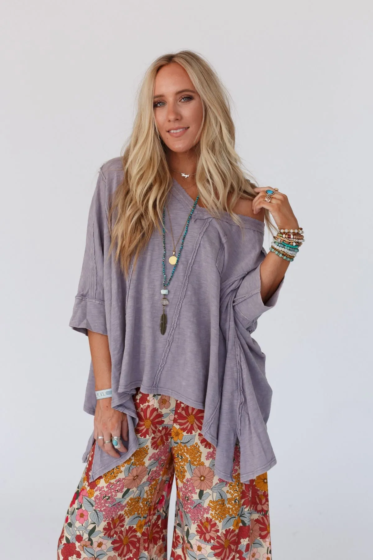 Landon Oversized Top - Lavender