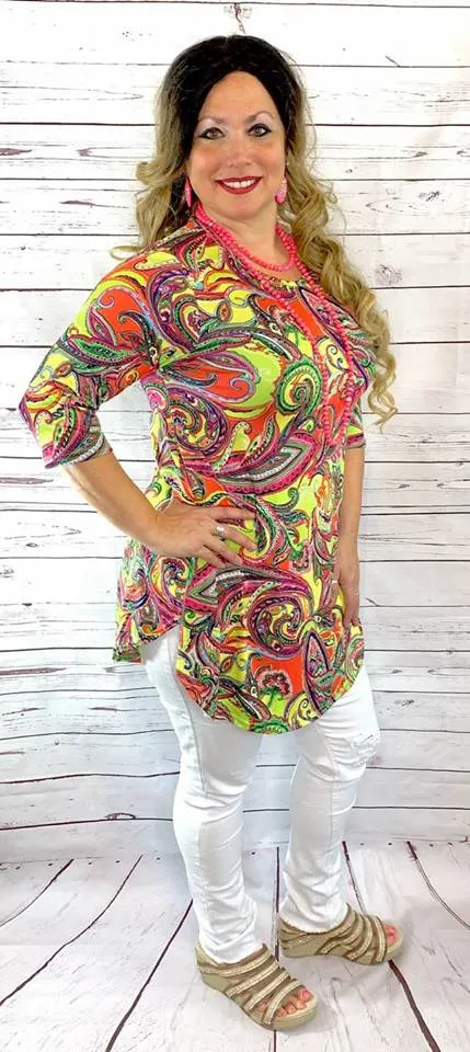 Large * Paradise Neon Paisley Scoop Tunic