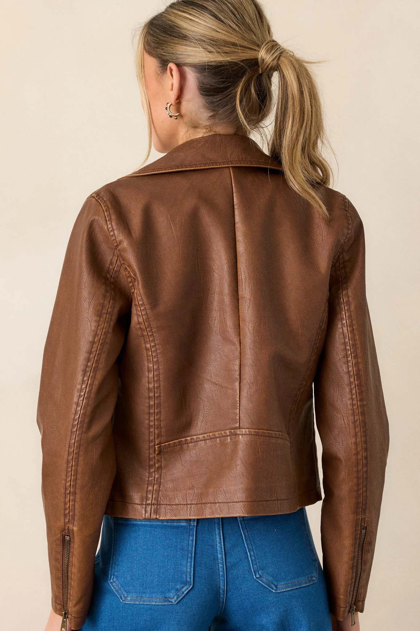 Let's Ride Brown Faux Leather Moto Jacket