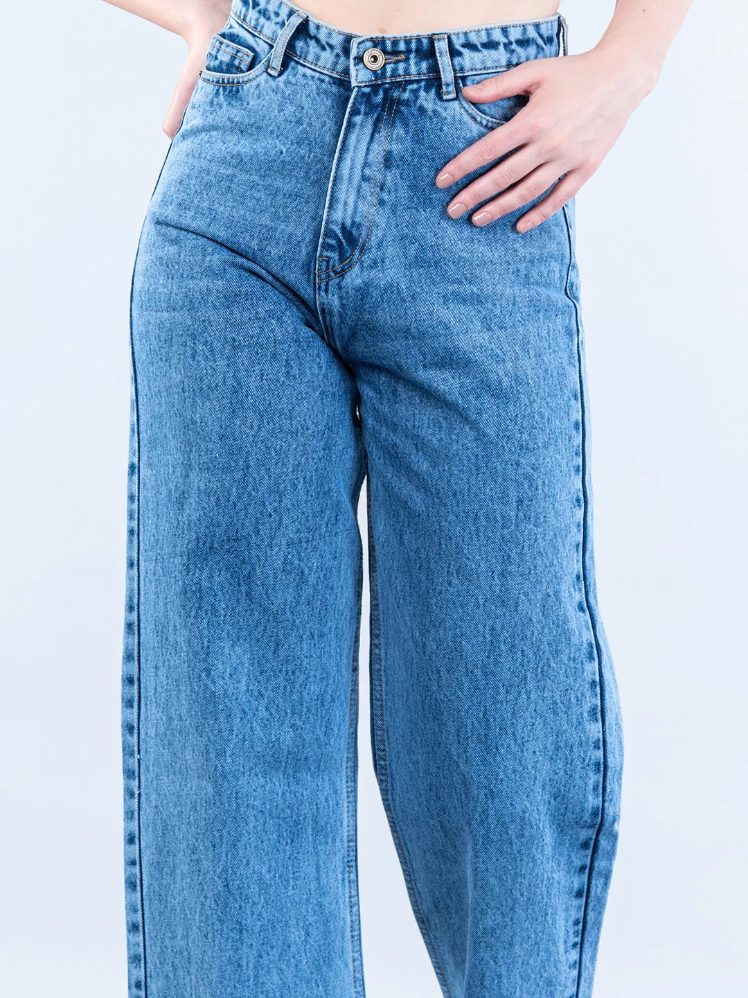 Light Blue Straight Flared-fit Jeans For Women