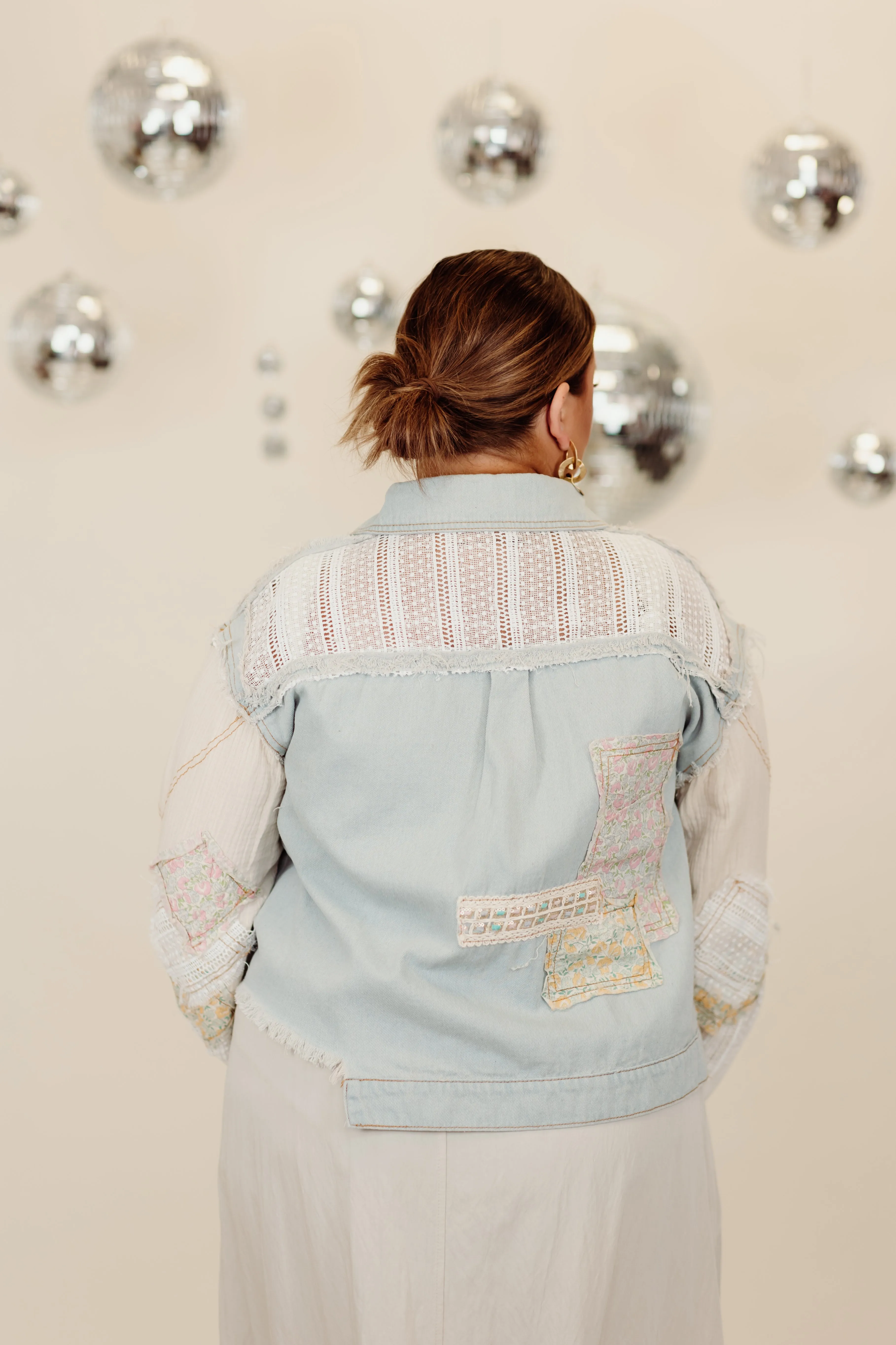 Light Denim Crochet Patchwork Oversized Jacket