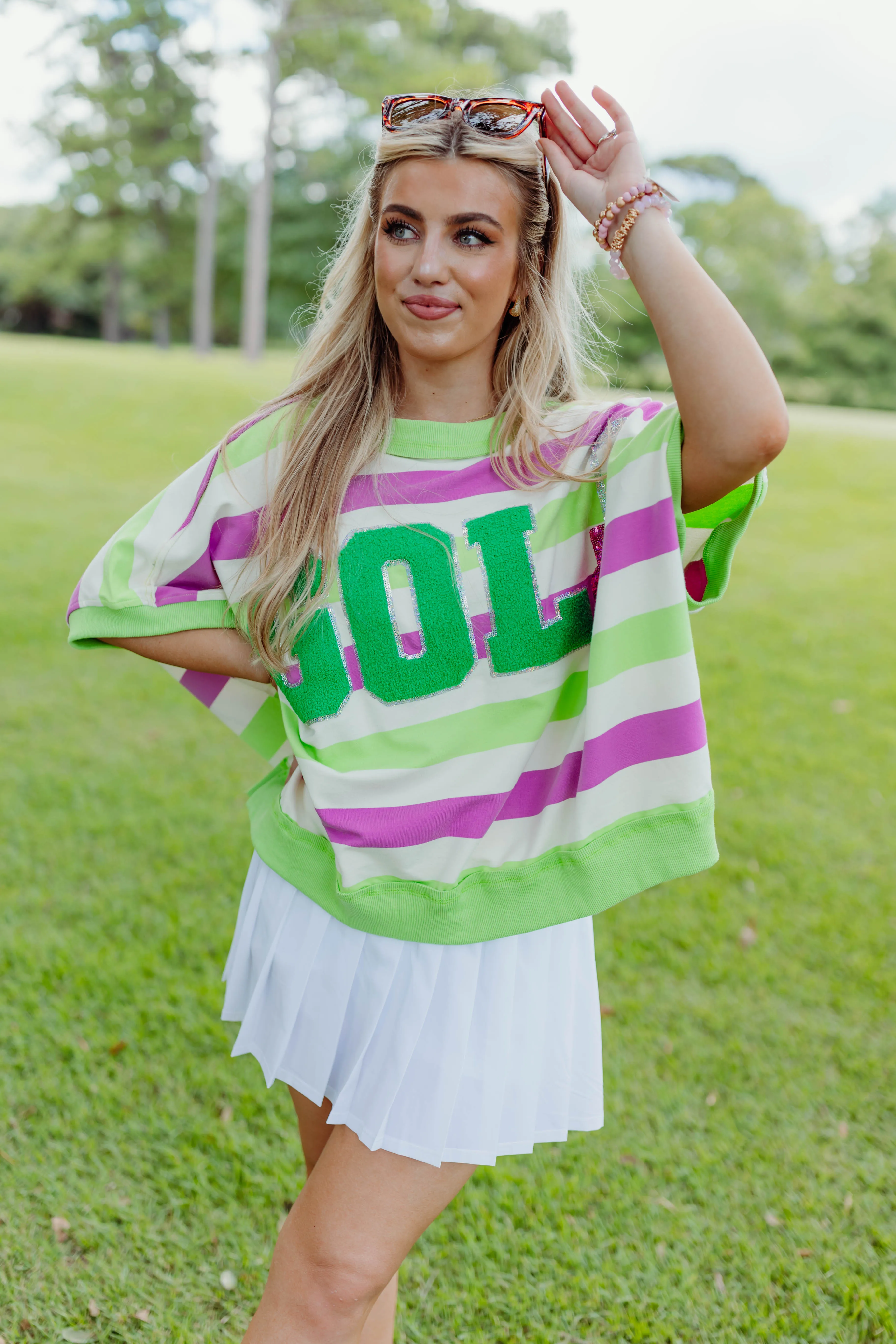 Light Green and Pink Striped Golf Oversized Top