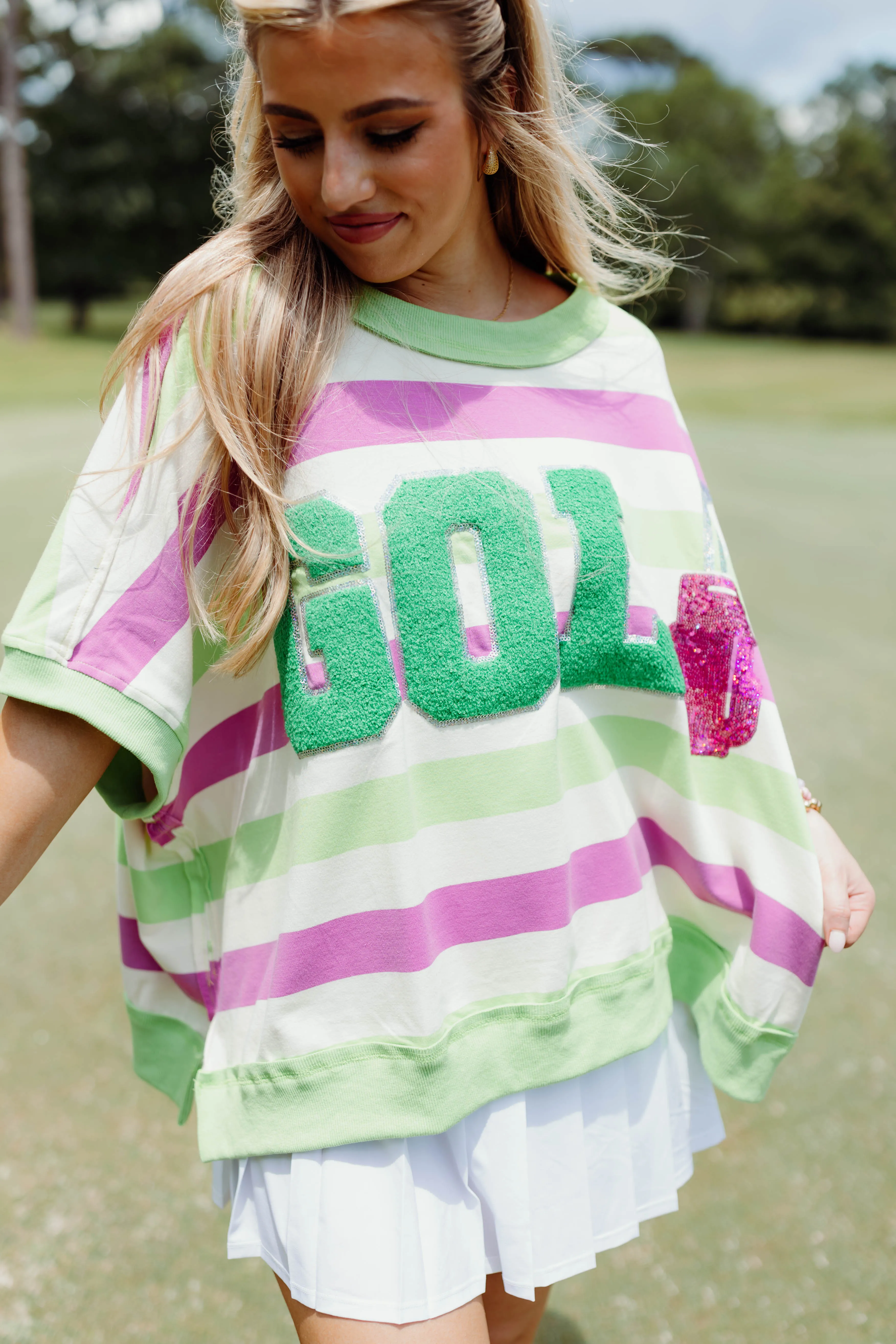 Light Green and Pink Striped Golf Oversized Top