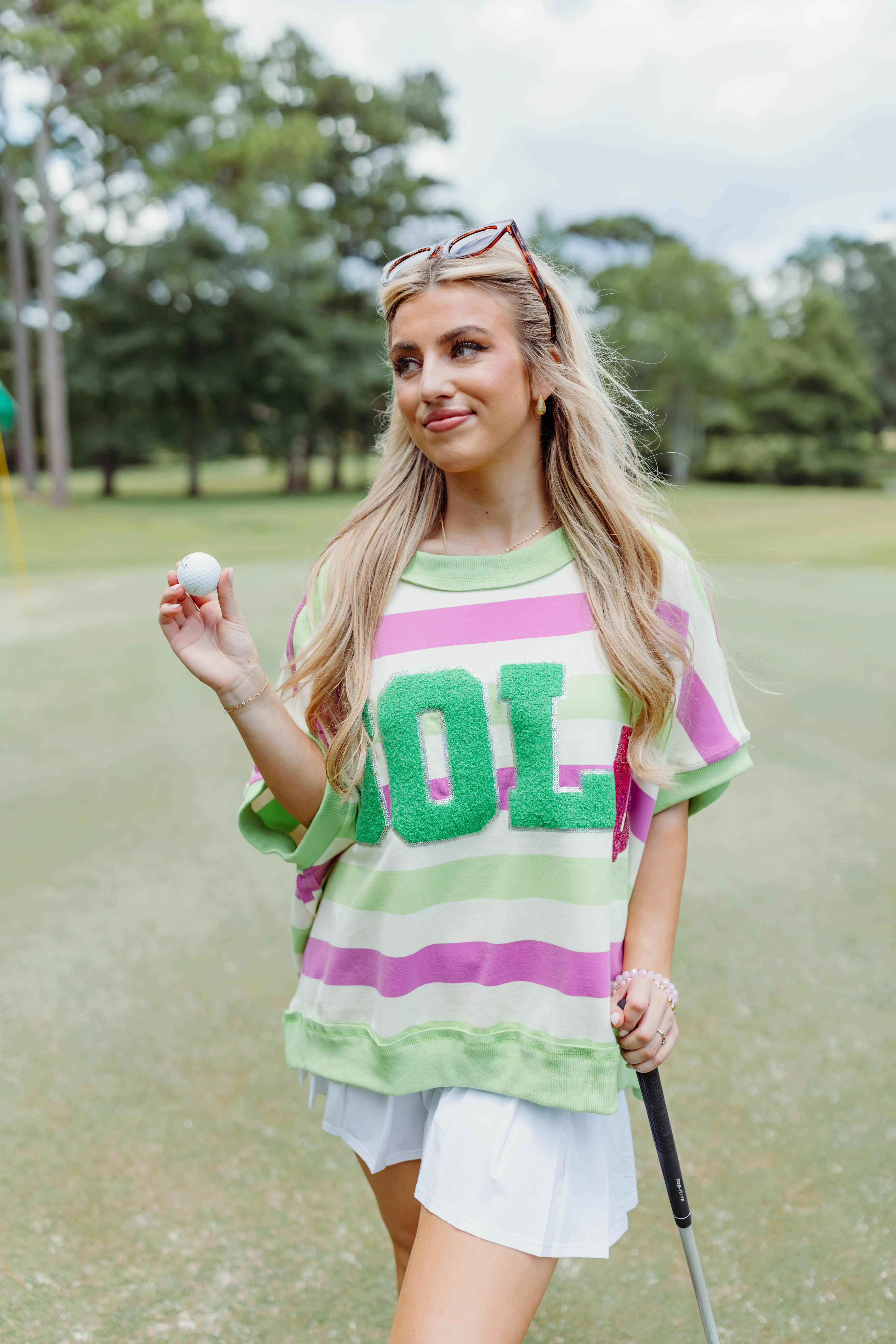 Light Green and Pink Striped Golf Oversized Top