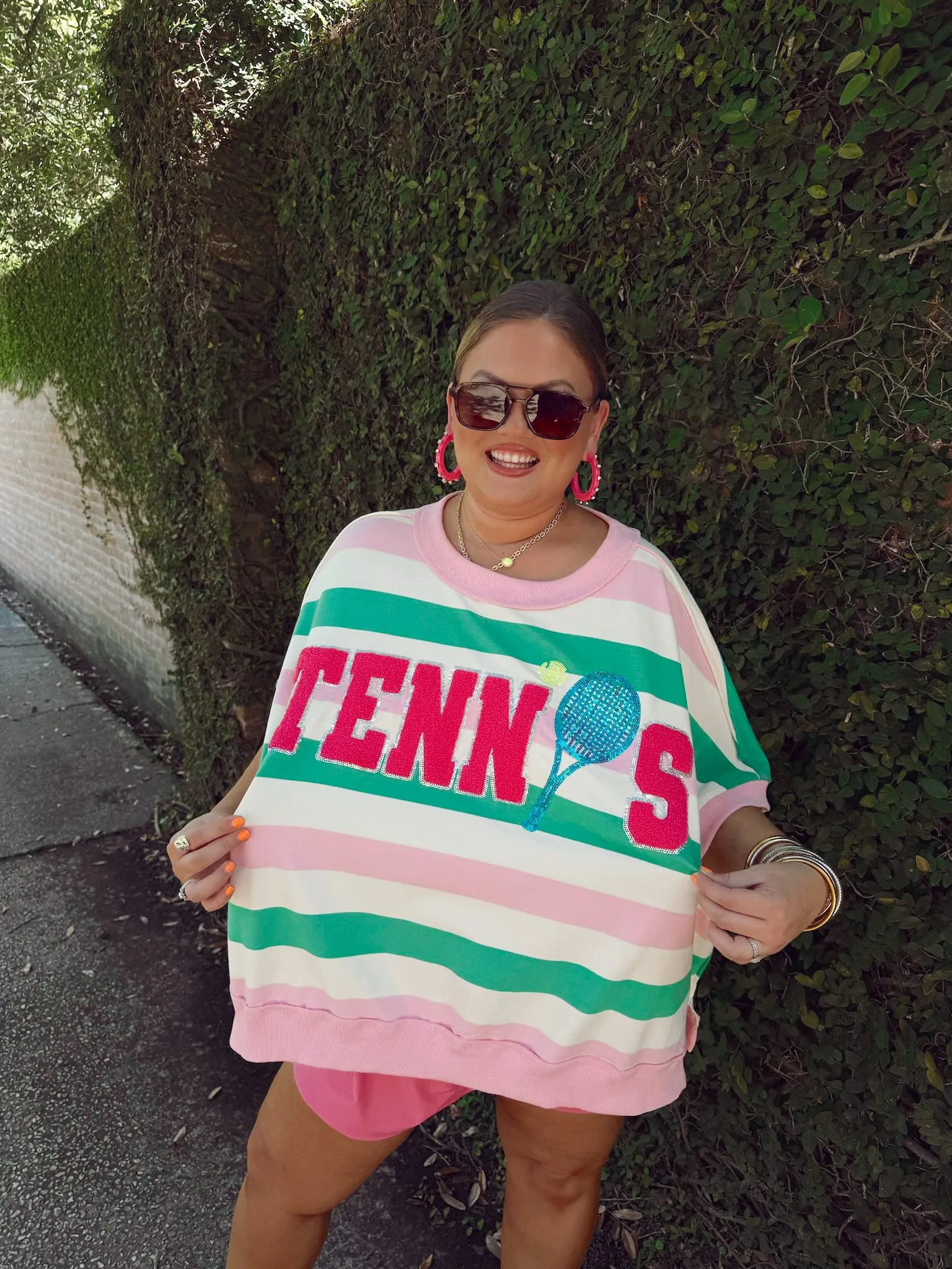 Light Pink and Green Striped Tennis Oversized Top