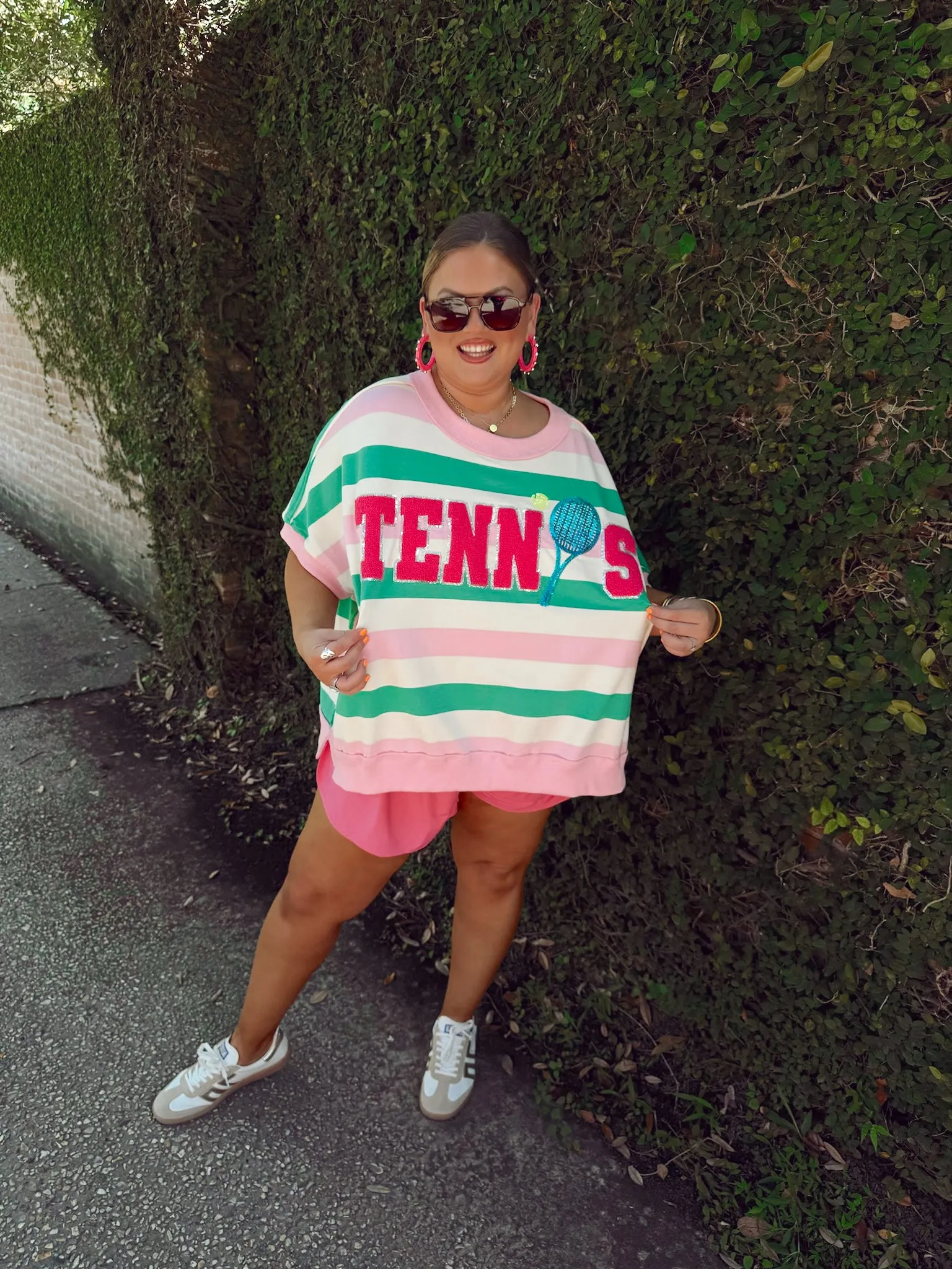 Light Pink and Green Striped Tennis Oversized Top