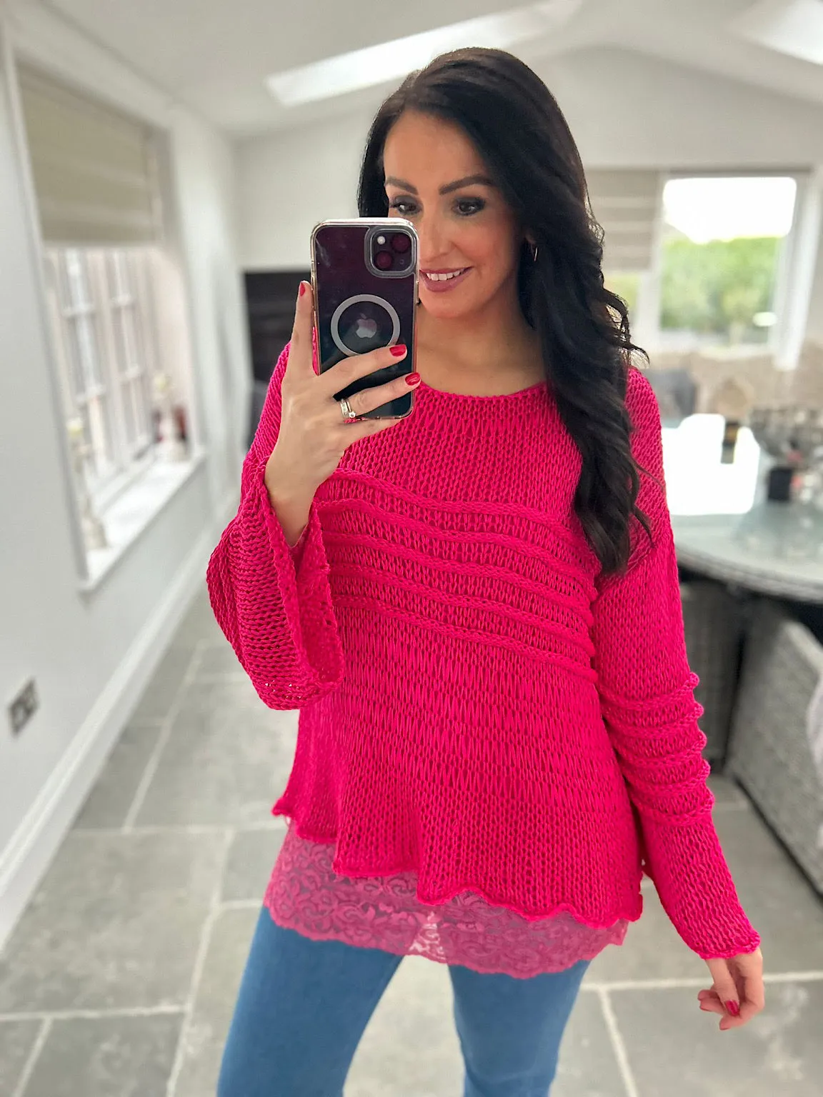 Lipstick Pink Loose Knit Jumper JoJo