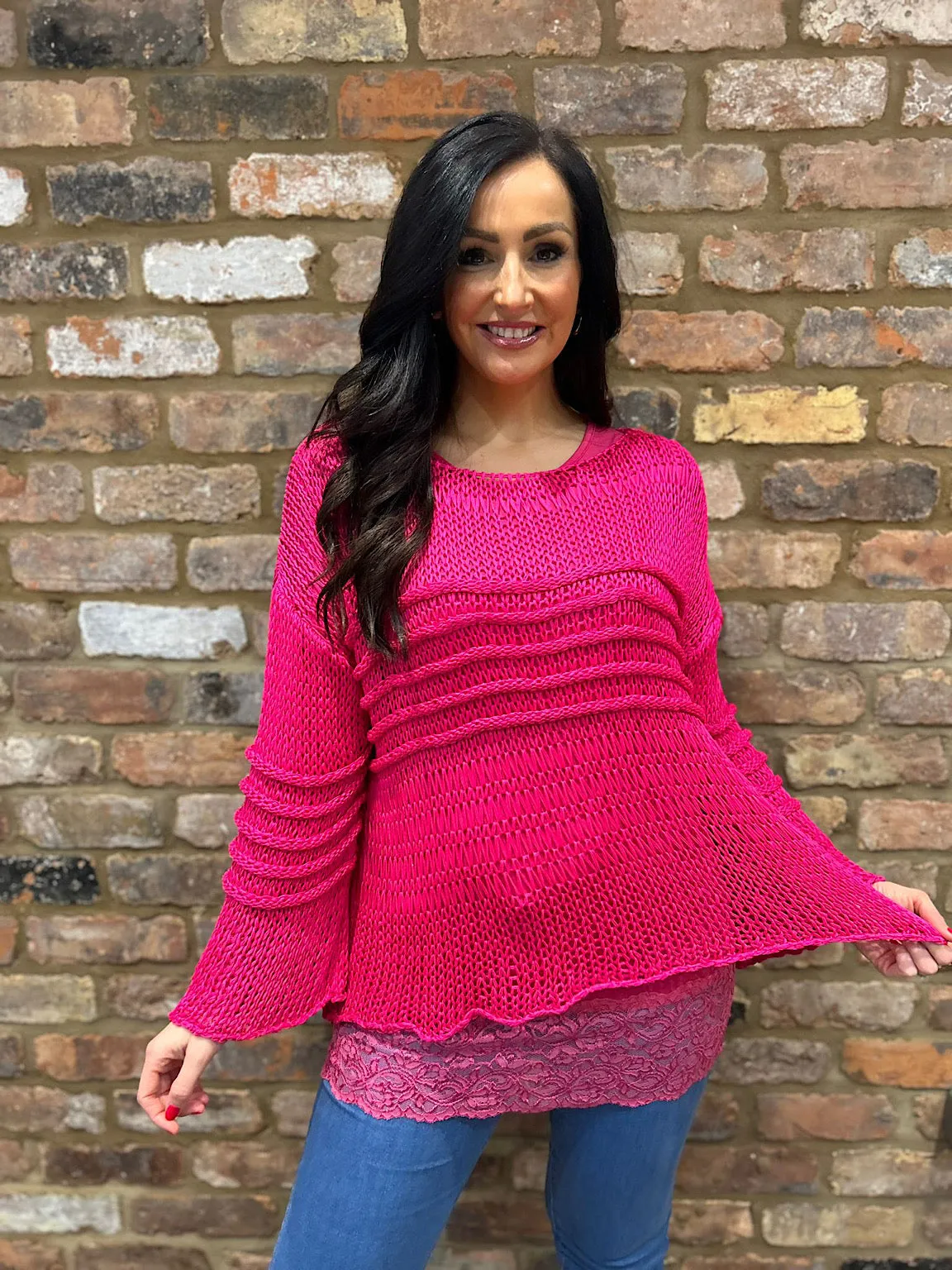 Lipstick Pink Loose Knit Jumper JoJo