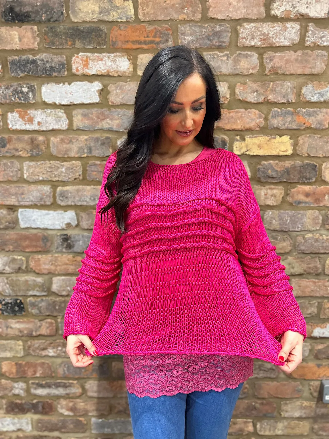 Lipstick Pink Loose Knit Jumper JoJo