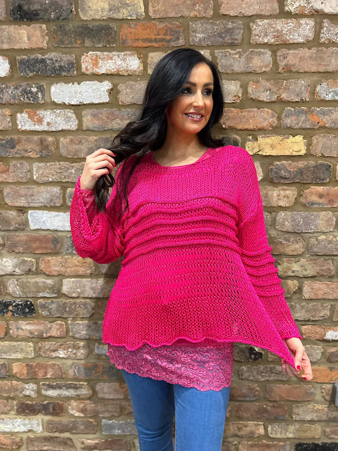 Lipstick Pink Loose Knit Jumper JoJo