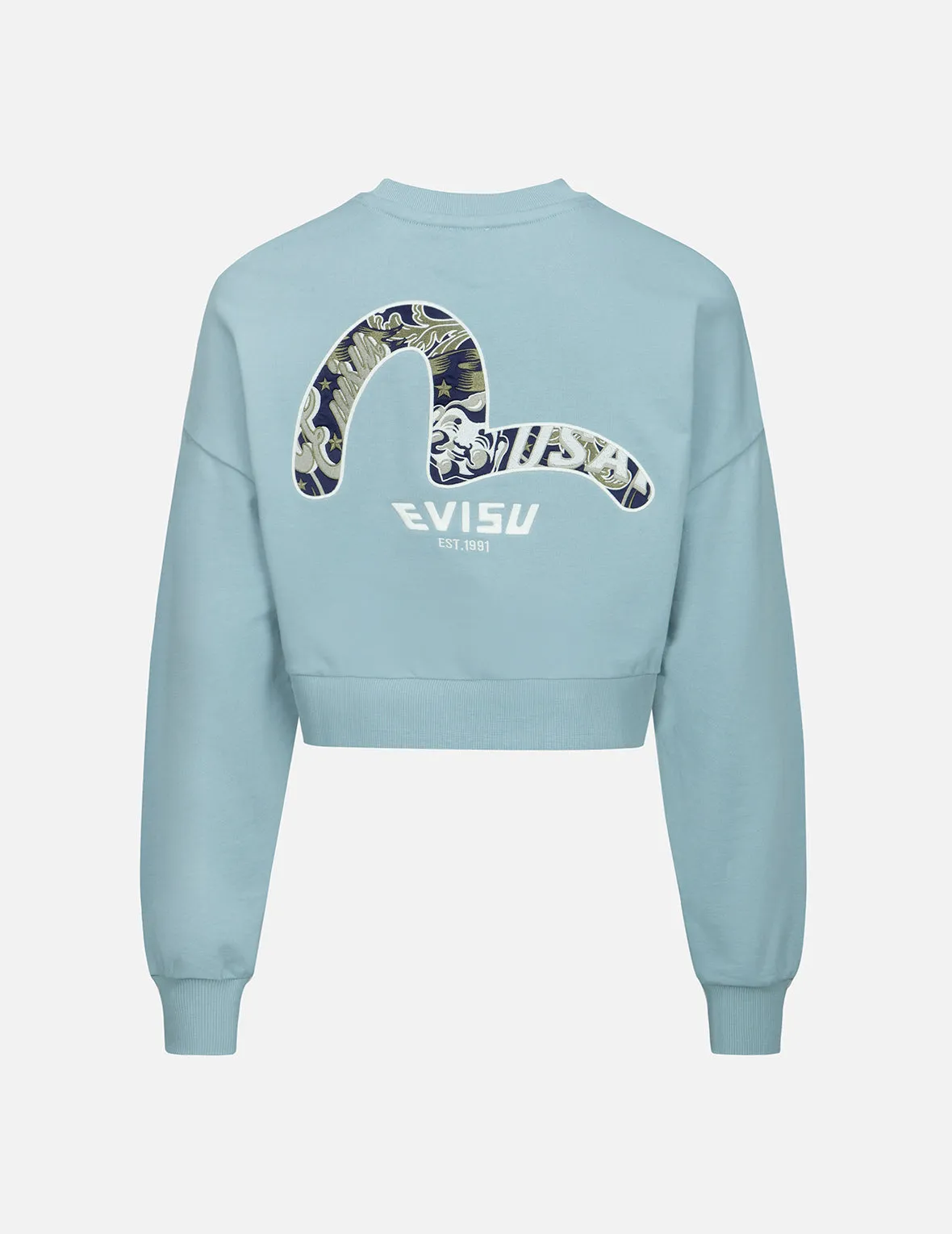 Logo and Godhead-pattern Seagull Embroidery Cropped Sweatshirt