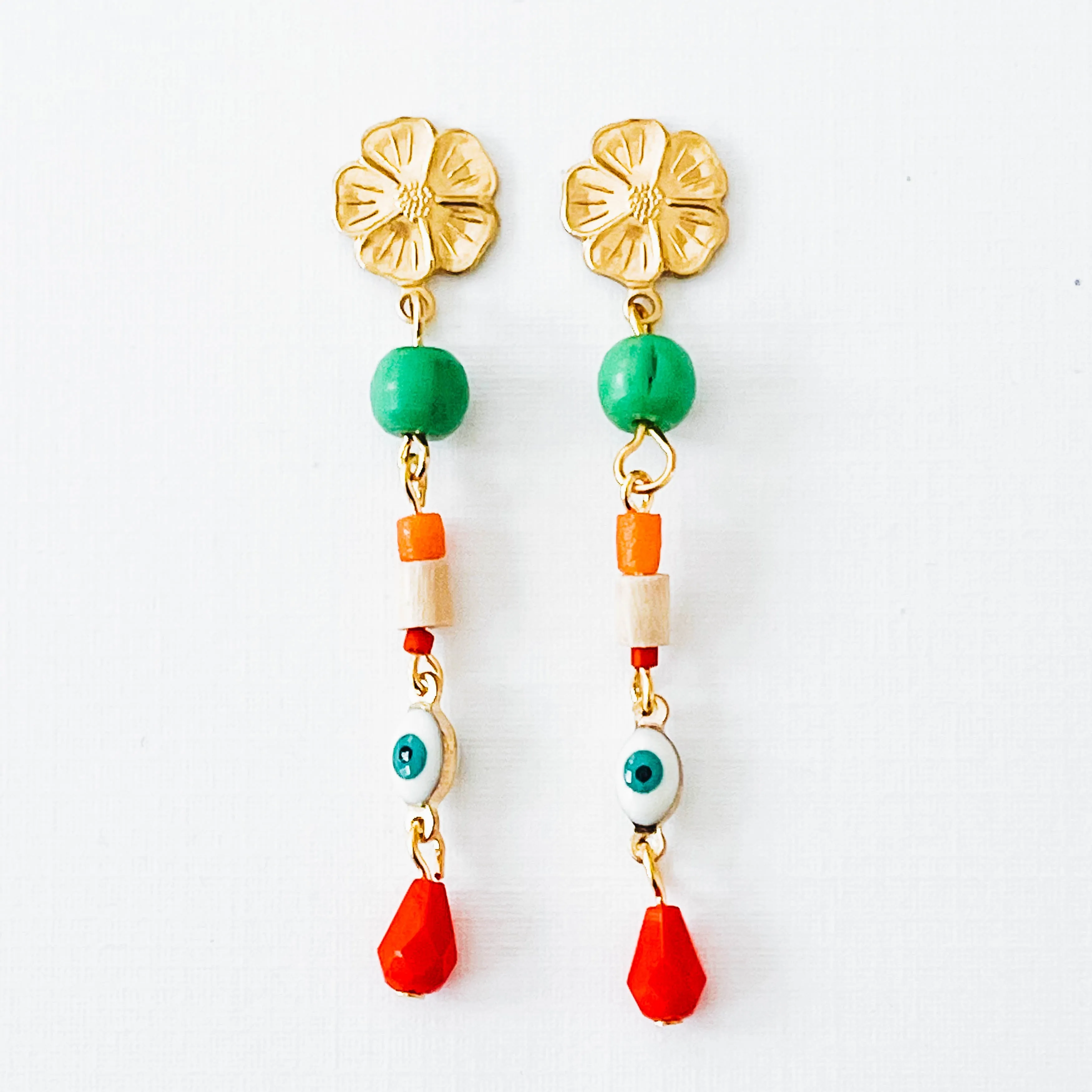 Long Flower Stud Charm Earrings-WS