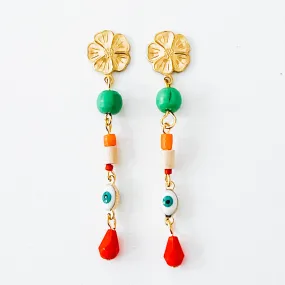 Long Flower Stud Charm Earrings-WS