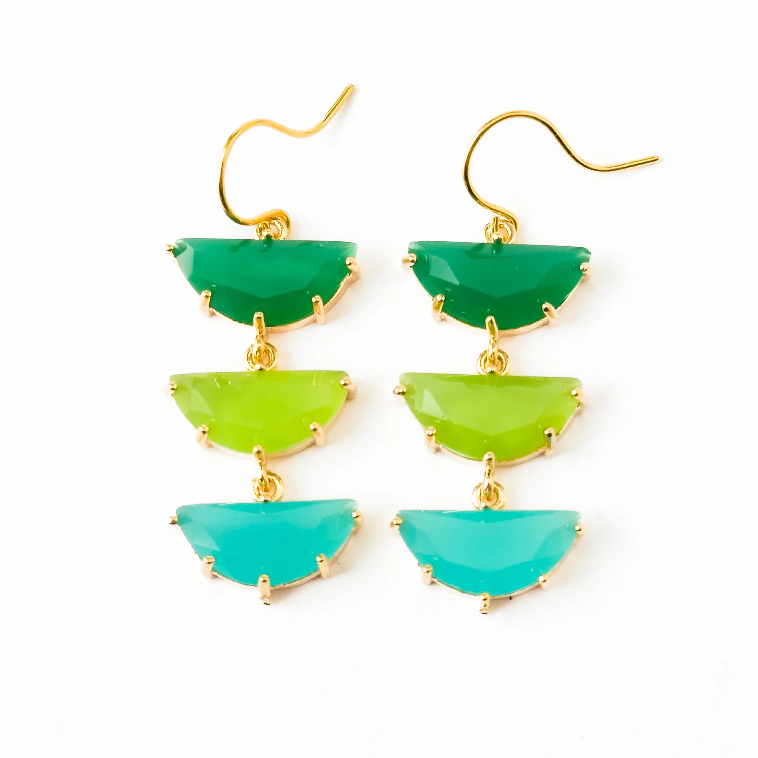 Long Turquoise Half Moon glass Earrings - WS