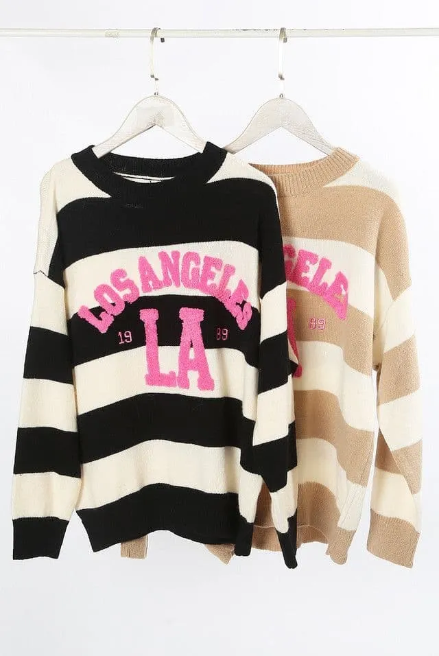 Los Angels Slogan  Striped Jumper