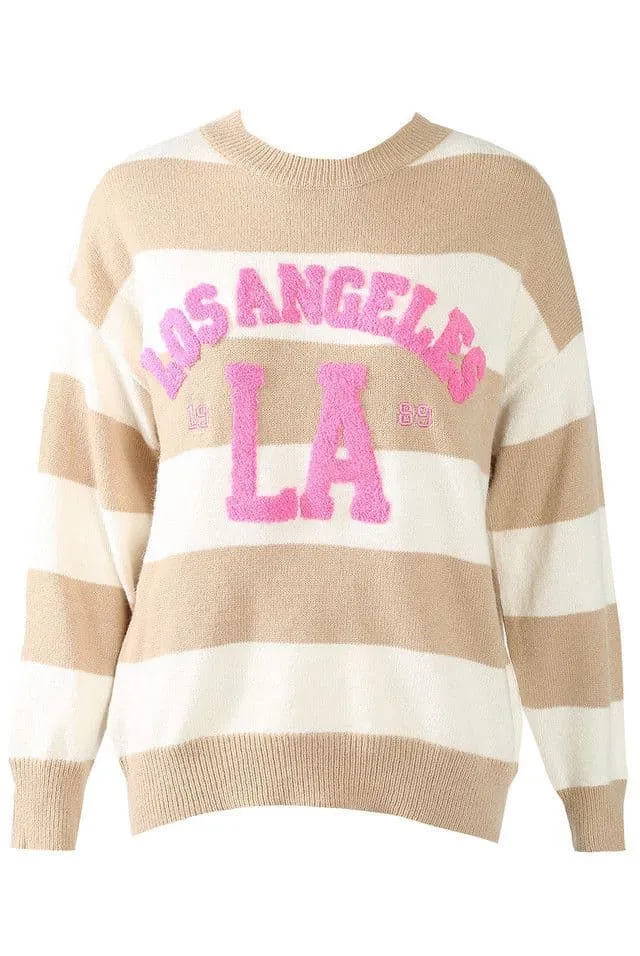 Los Angels Slogan  Striped Jumper