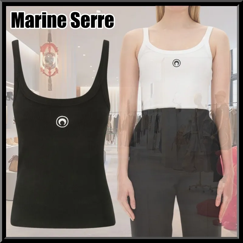 MARINE SERRE  |Street Style U-Neck Bi-color Plain Cotton Logo