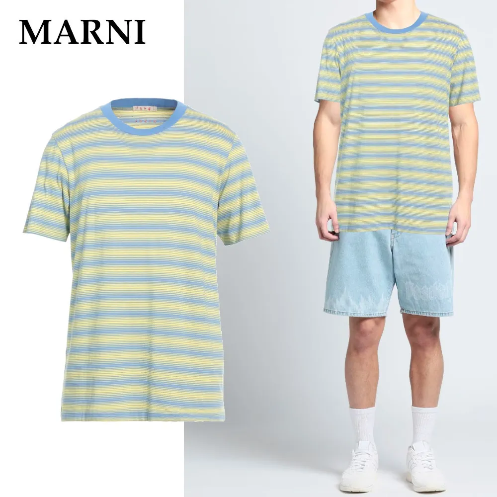 MARNI  |Crew Neck Stripes Cotton Short Sleeves Oversized Designers