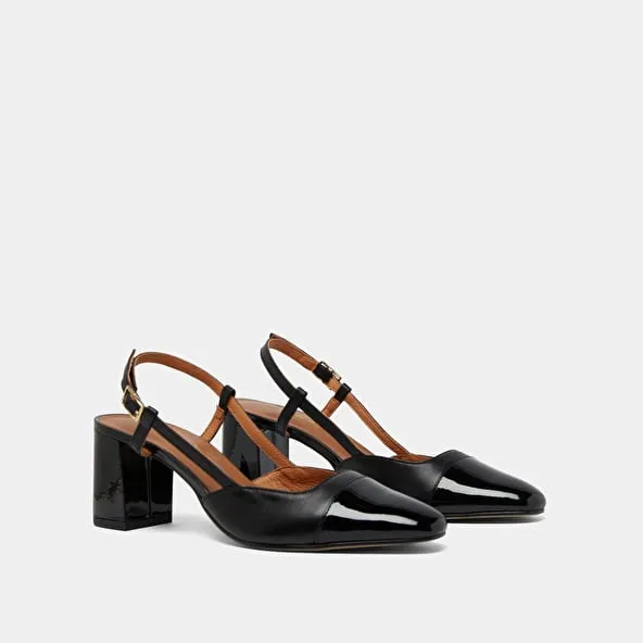 Mary Janes with heels in black patent and leather