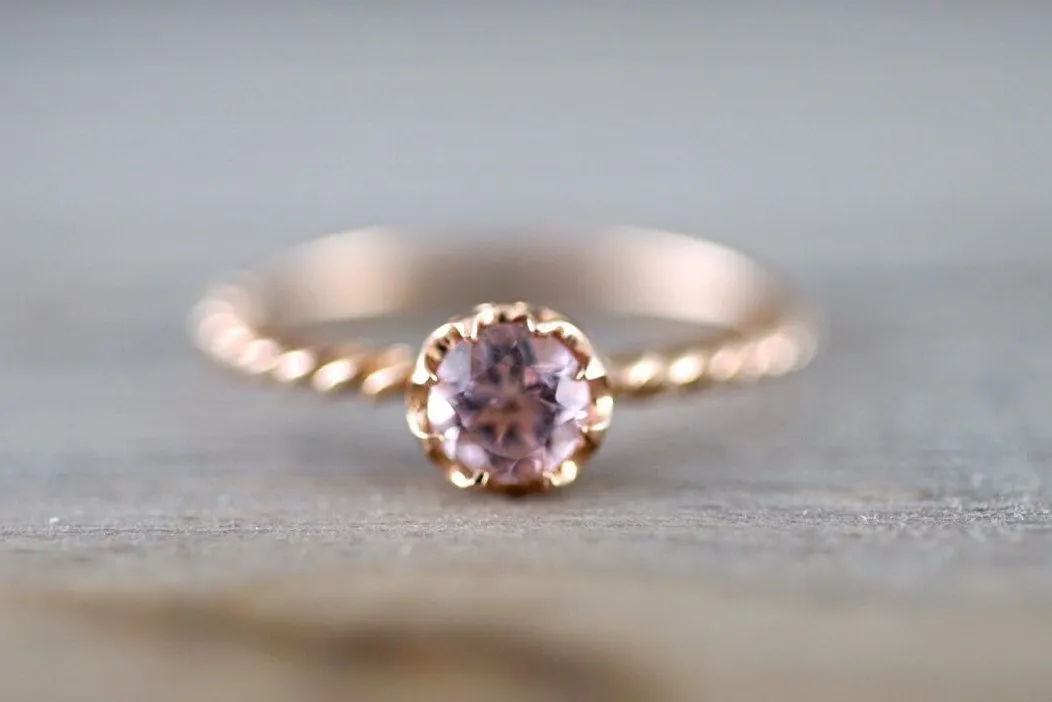 Melrose 14k  Gold Round Morganite Crown Vintage 5mm