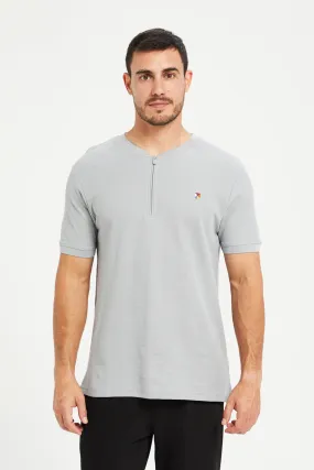 Men Grey Henley Polo Shirt