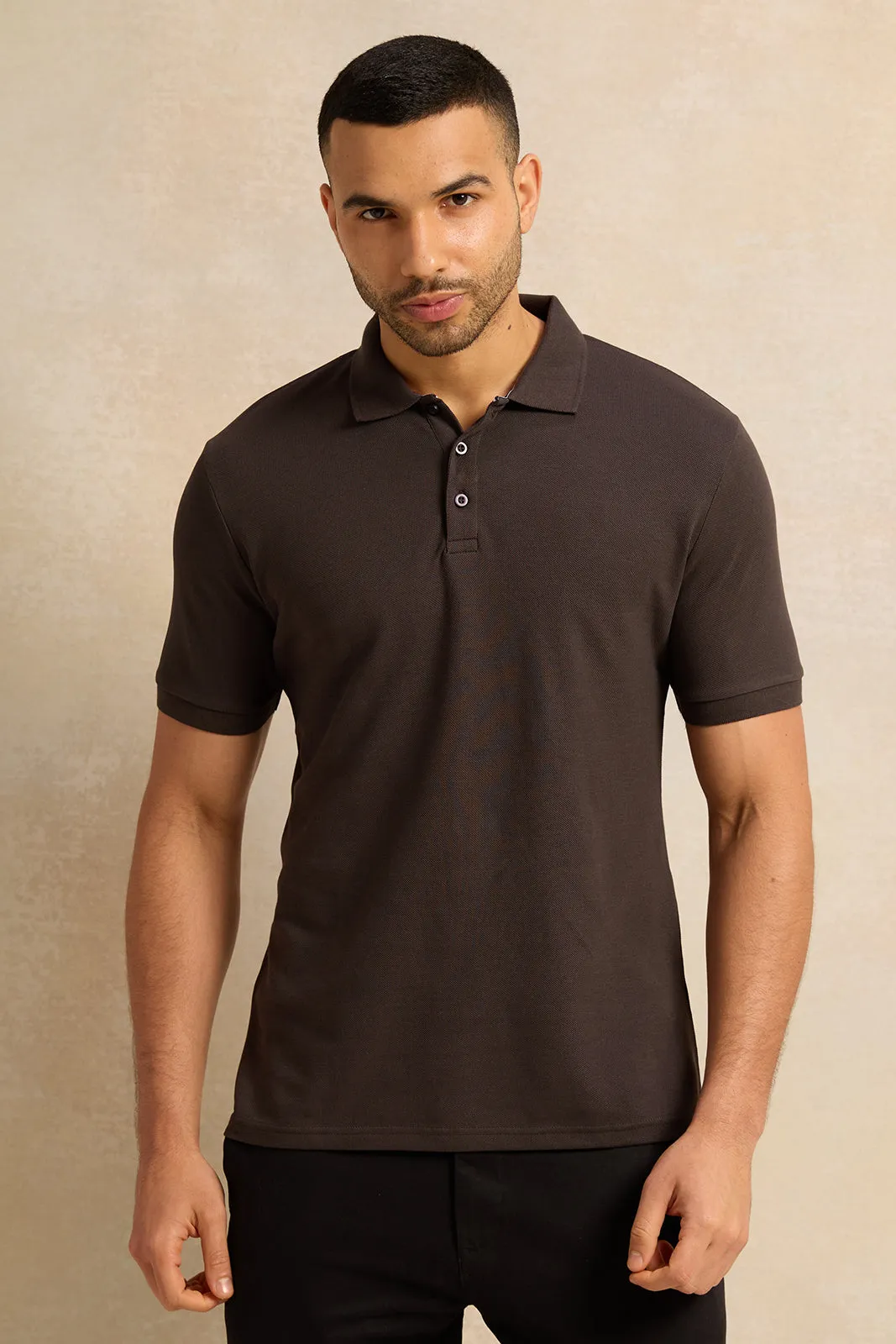 Men Grey Solid Pique Polo Shirt