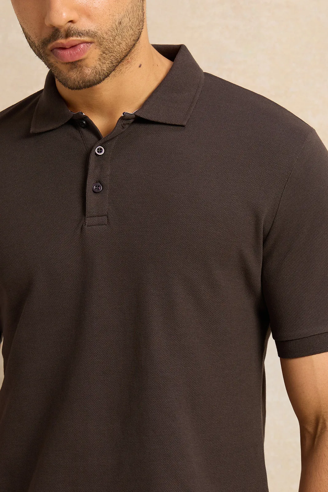 Men Grey Solid Pique Polo Shirt