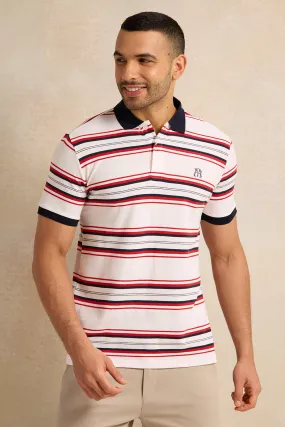 Men Ivory Stripe Pique Polo Shirt