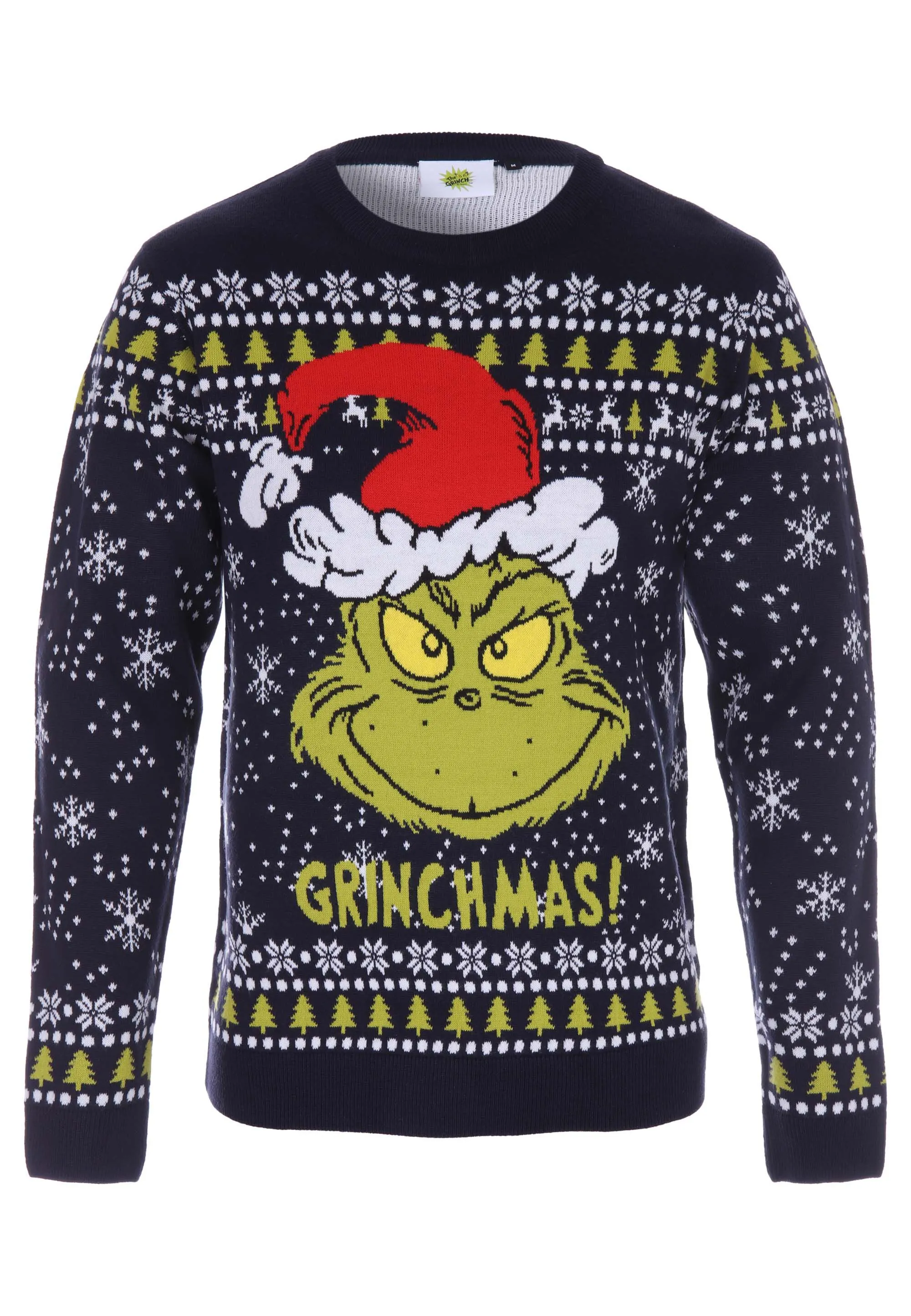 Mens Navy Grinch Fairisle Christmas Knitted Jumper